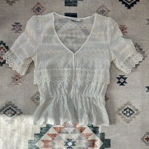 Lush white Lace Peplum Blouse